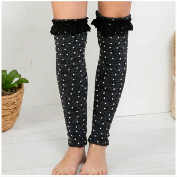 Ryu A'reve Polka Dot Crochet Lace Leg Warmer Over the Knee Boot Toppers - Picture 3 of 5